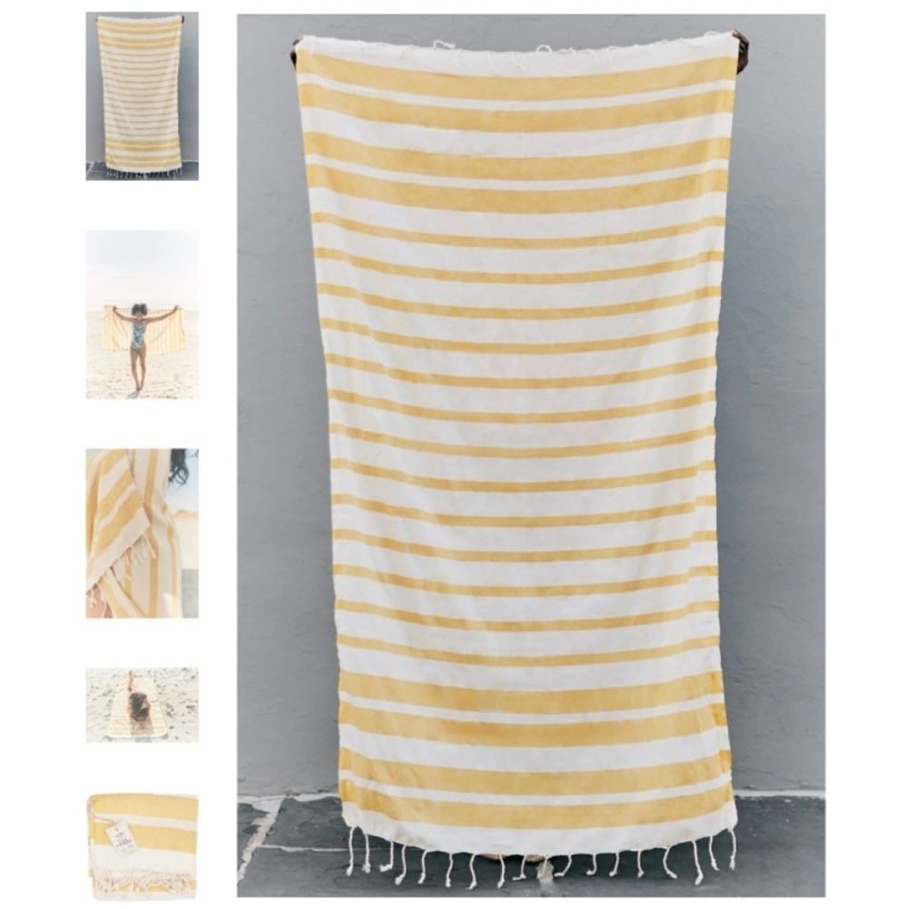 FAIR SEAS SUPPLY CO. Cotton Turkish Towel Scarf Yellow White Stripes